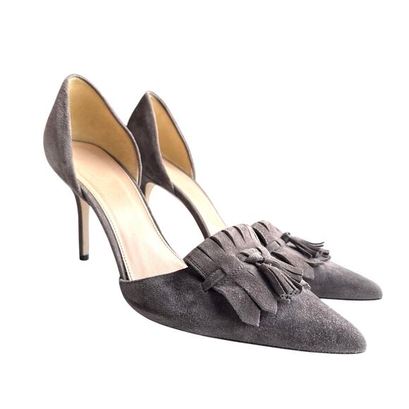 J Crew Elsie Suede D'Orsay Pumps Fringe & Tassels in Heron Grey Size 8.5 - Picture 1 of 5